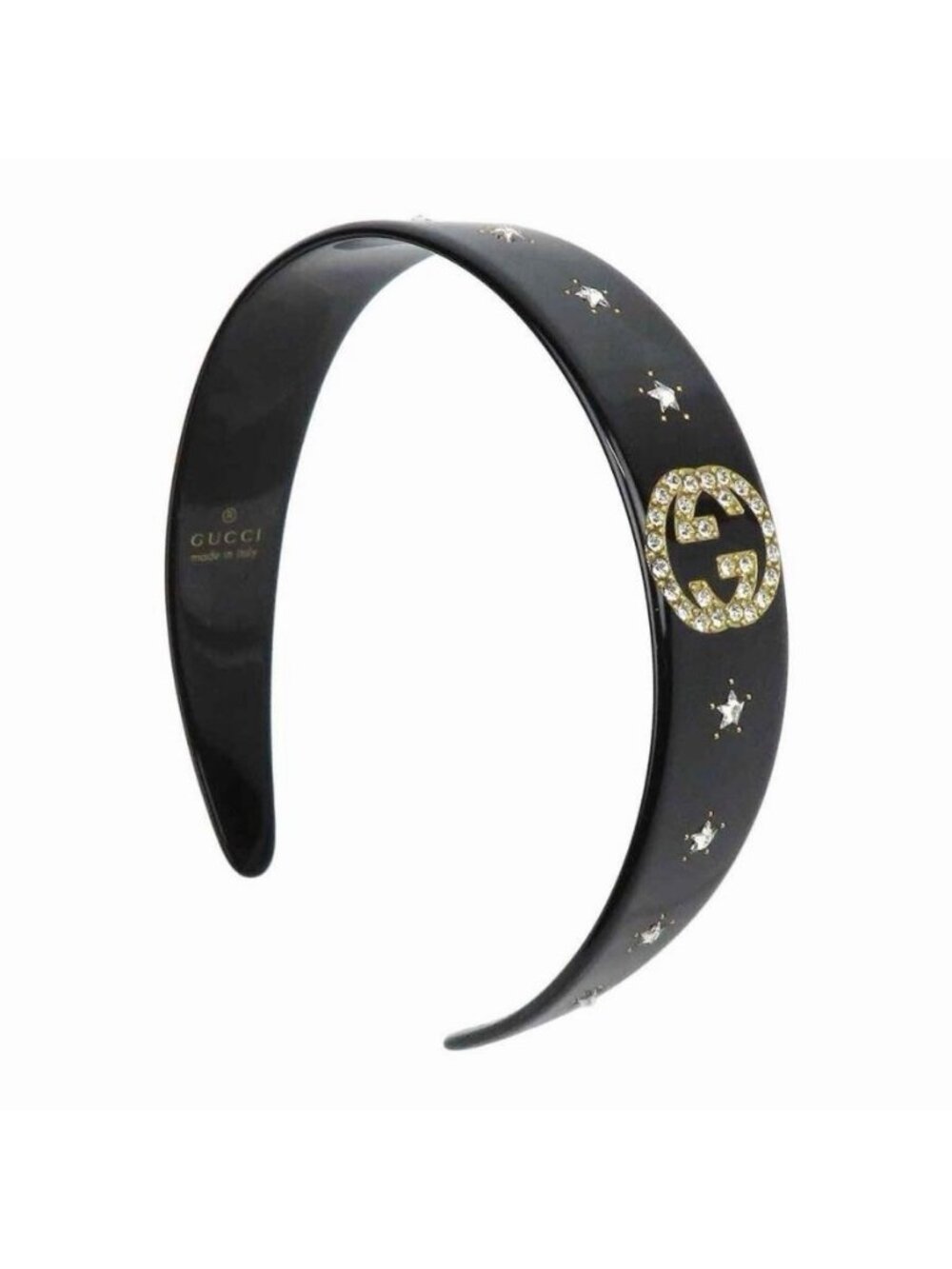 NEW Gucci Headband Crystal Interlocking G Hairband Star Black
